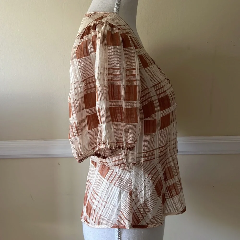 LoveShackFancy Brown and Cream Plaid Blouse - Picture 3 of 7